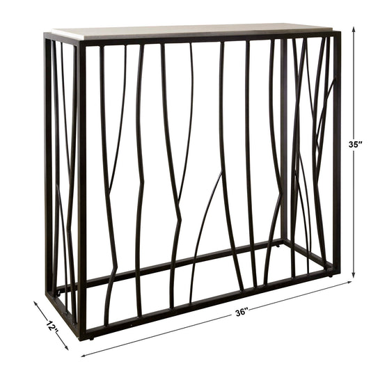 Reed - Travertine Console Table - Black & Light Brown