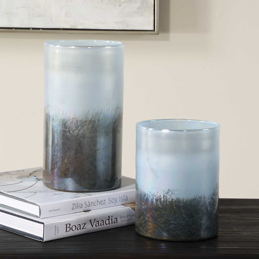 Midnight - Mist Cylindrical Vases (Set of 2) - Blue / Gray