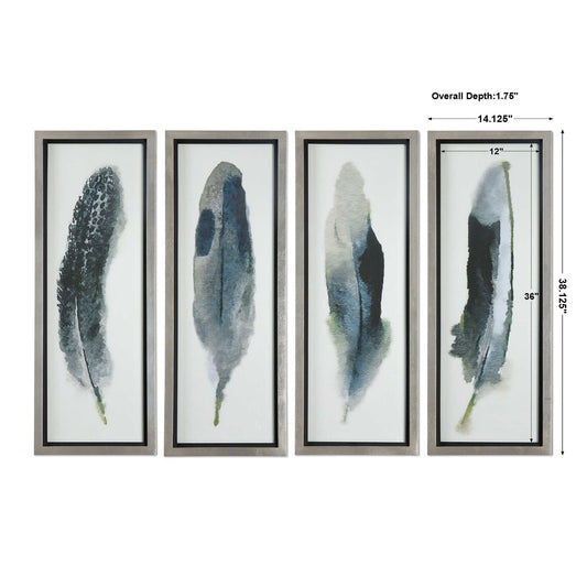 Feathered Beauty - Prints (Set of 4) - Pearl Silver