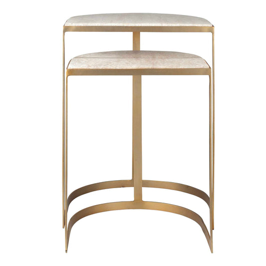 Lindon - Travertine Nesting Tables Set - Gold / White
