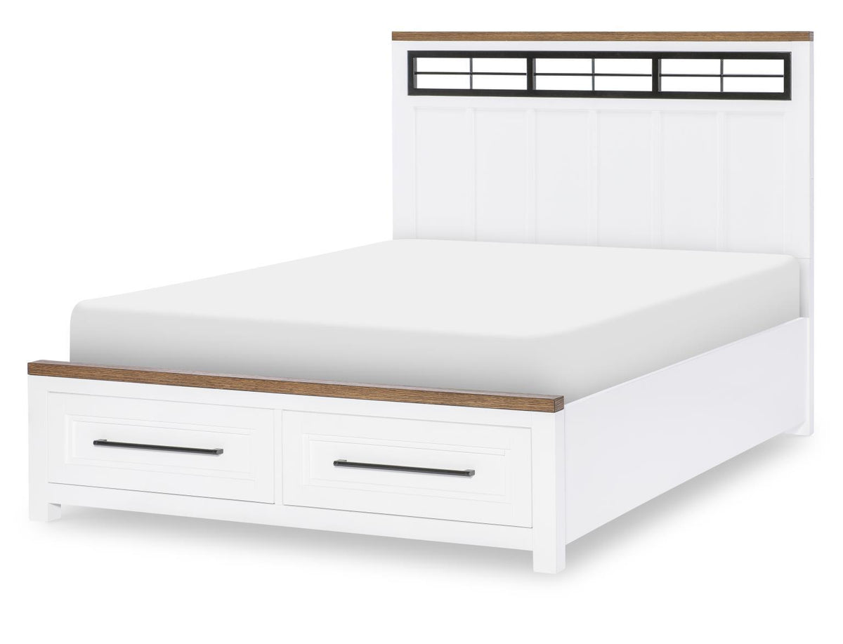 Dutton - Full Panel Headboard With Metalwork - Natural White / Toasted Coconut
