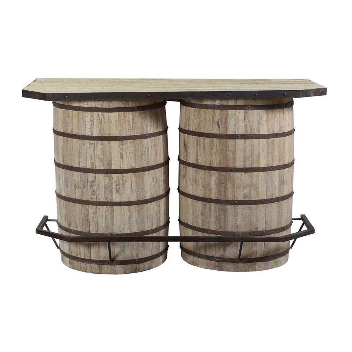 Reclaimed Wood Barrel Bar - Light Brown
