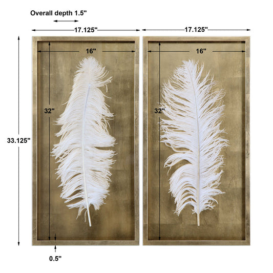 White Feathers - Shadow Box (Set of 2) - Gold