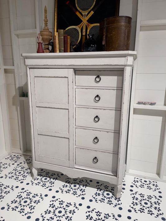 Vintage Market - Sliding Door Chest 5 Drawer - Picket Fence