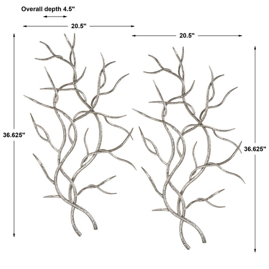 Silver Branches - Wall Art (Set of 2) - Pearl Silver