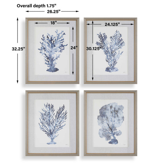 Shibori Coral - Framed Prints (Set of 4) - Light Gray