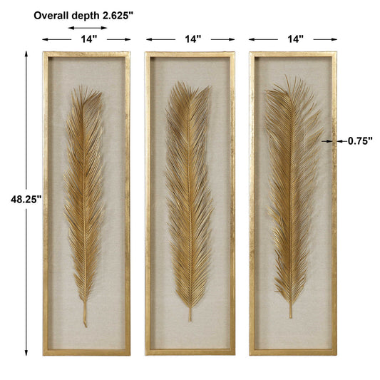 Palma - Leaf Shadow Box (Set of 3) - Gold