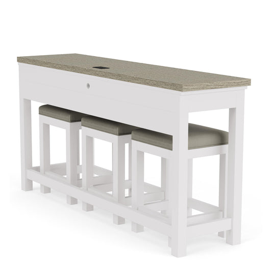 Cora - Workstation (Sofa Table With 3 Stools) - Cloud / Fog