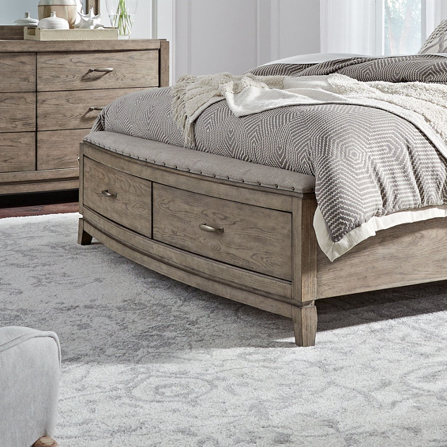 Avalon - Queen Storage Footboard With Slatroll - Burnished Beige