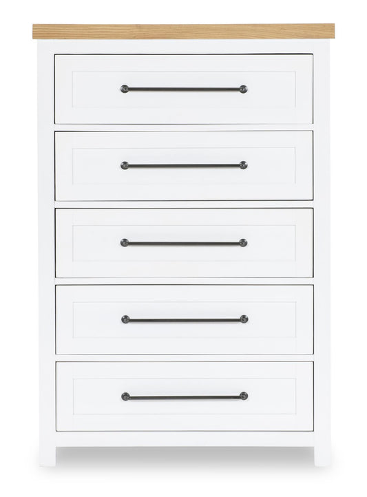 Horizons - 5 Drawers Chest - Pure White / Natural Oak