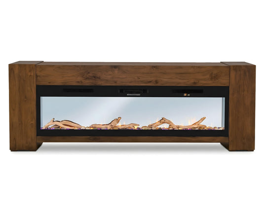 Natural Teca - Console 94" Electric Fireplace Compatible - Brown