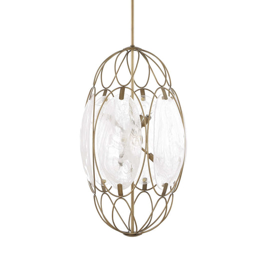Valencia - 6 Light Glass Panel Pendant - Gold / White