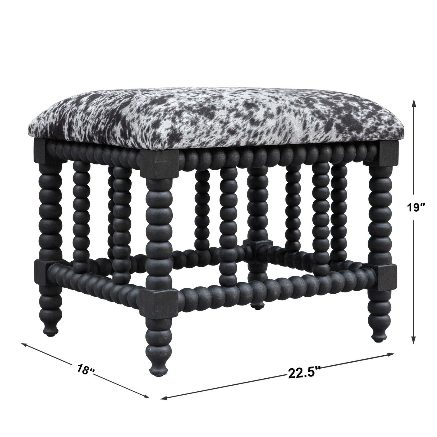 Rancho - Faux Cow Hide Small Bench - Black