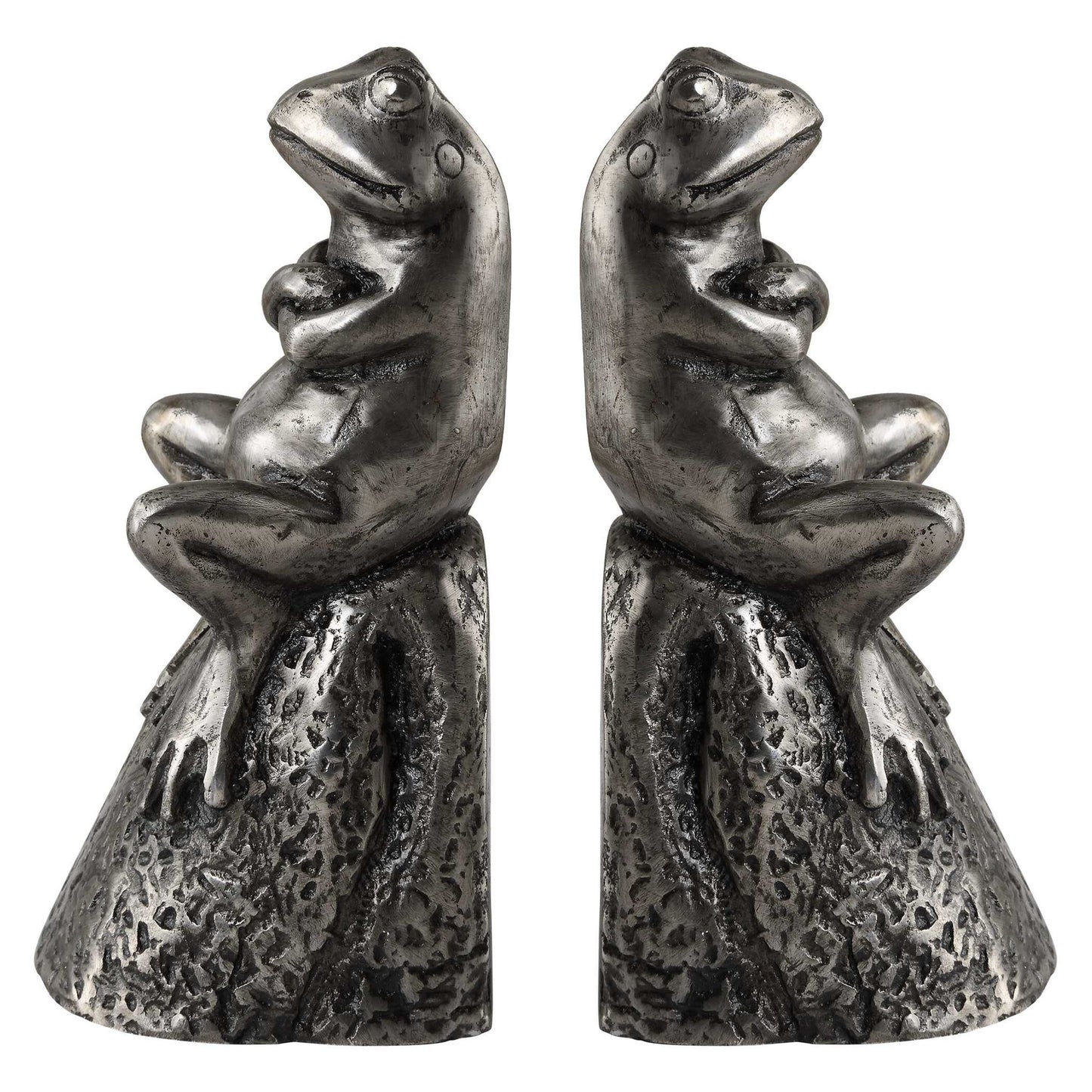 Daydreaming Bird - Frogs Aged Silver Bookends (Set of 2)