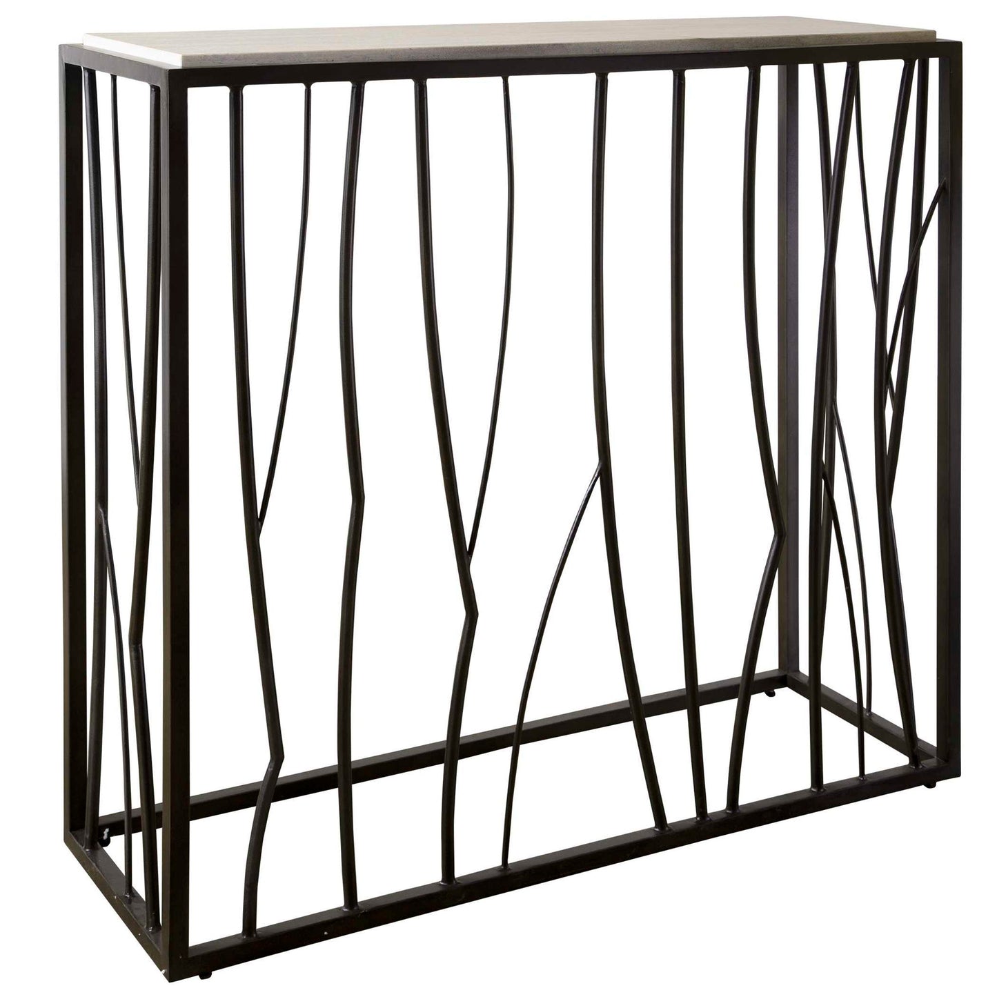 Reed - Travertine Console Table - Black & Light Brown