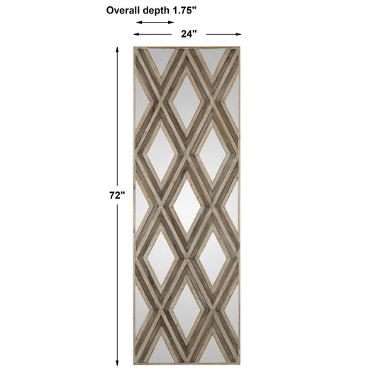 Tahira - Geometric Argyle Pattern Wall Mirror - Light Brown