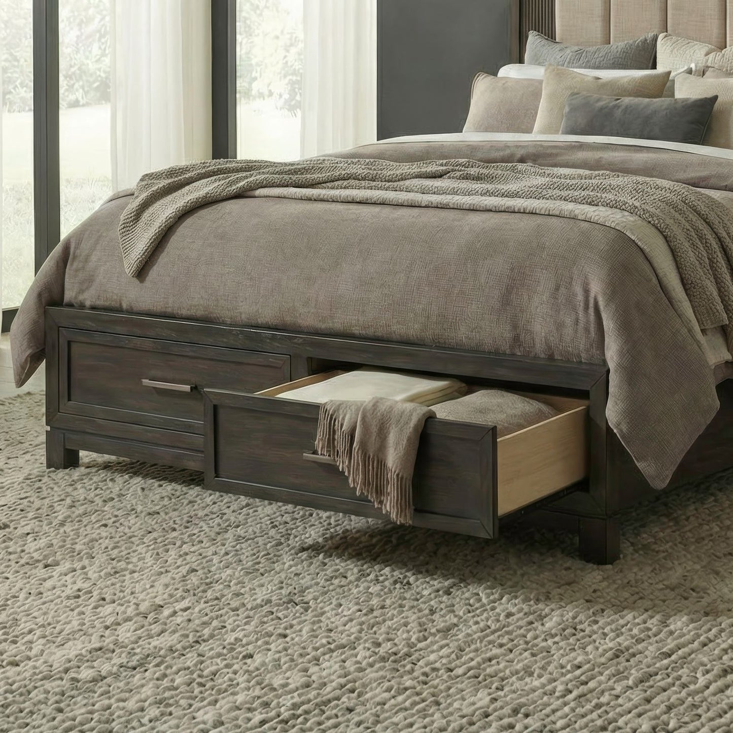 Modern Edge - Queen Storage Footboard With Slat Roll - Caffe