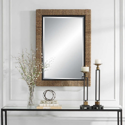Island - Braided Straw Mirror - Light Brown