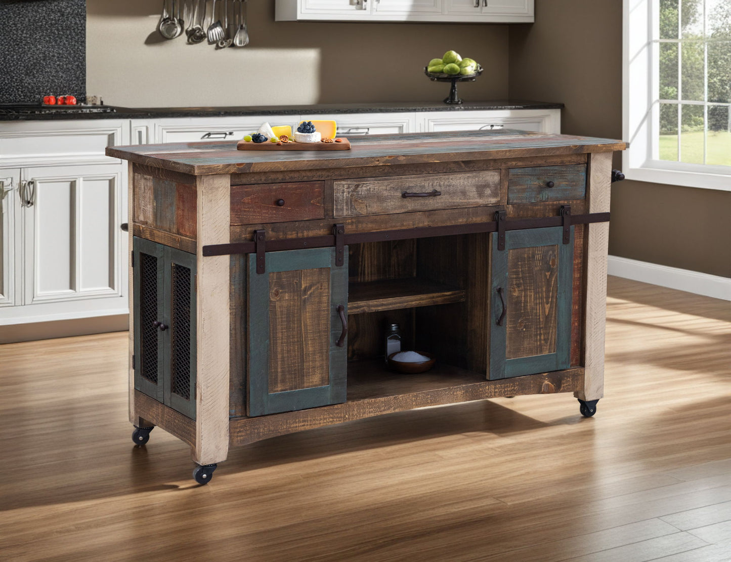 Antique - 2 Drawers Kitchen Island - Multicolor