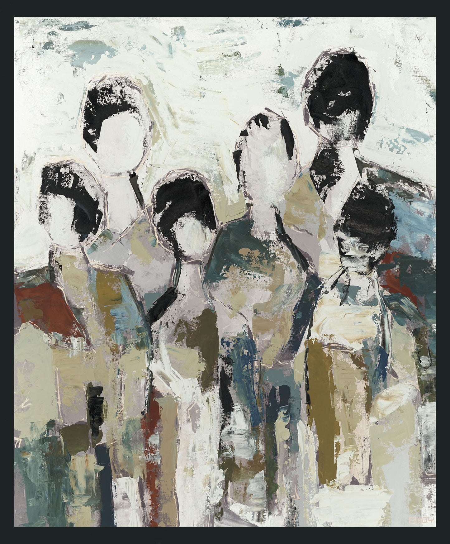 48" x 72" 6 People Painting By Buddy Whitlock - Light Brown / White