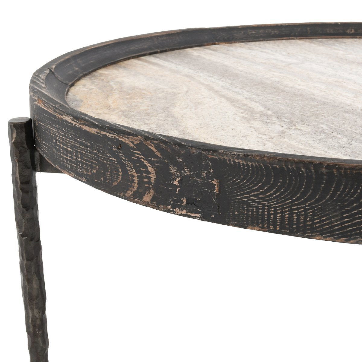 Dakota - Round Coffee Table - Weathered Black/Travertine