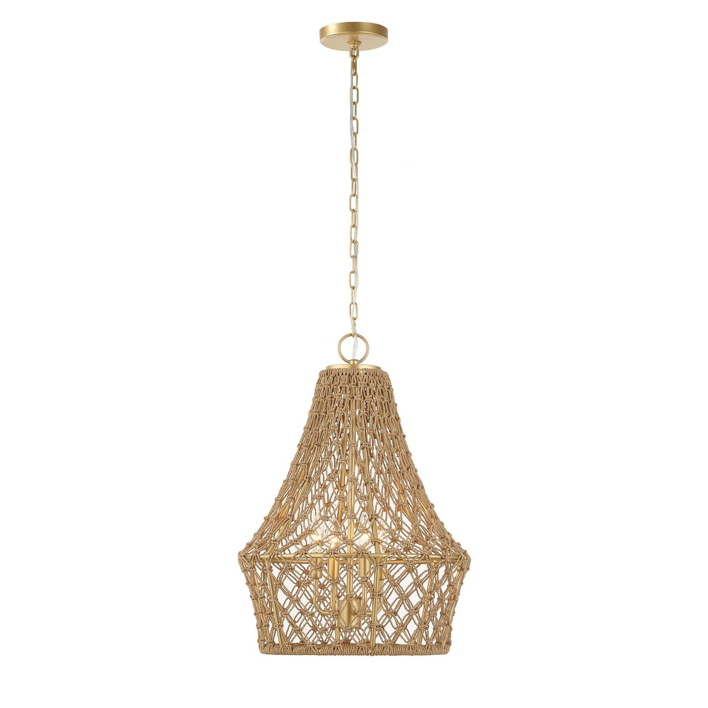 Macrame - 4 Light Rope Pendant - Light Brown