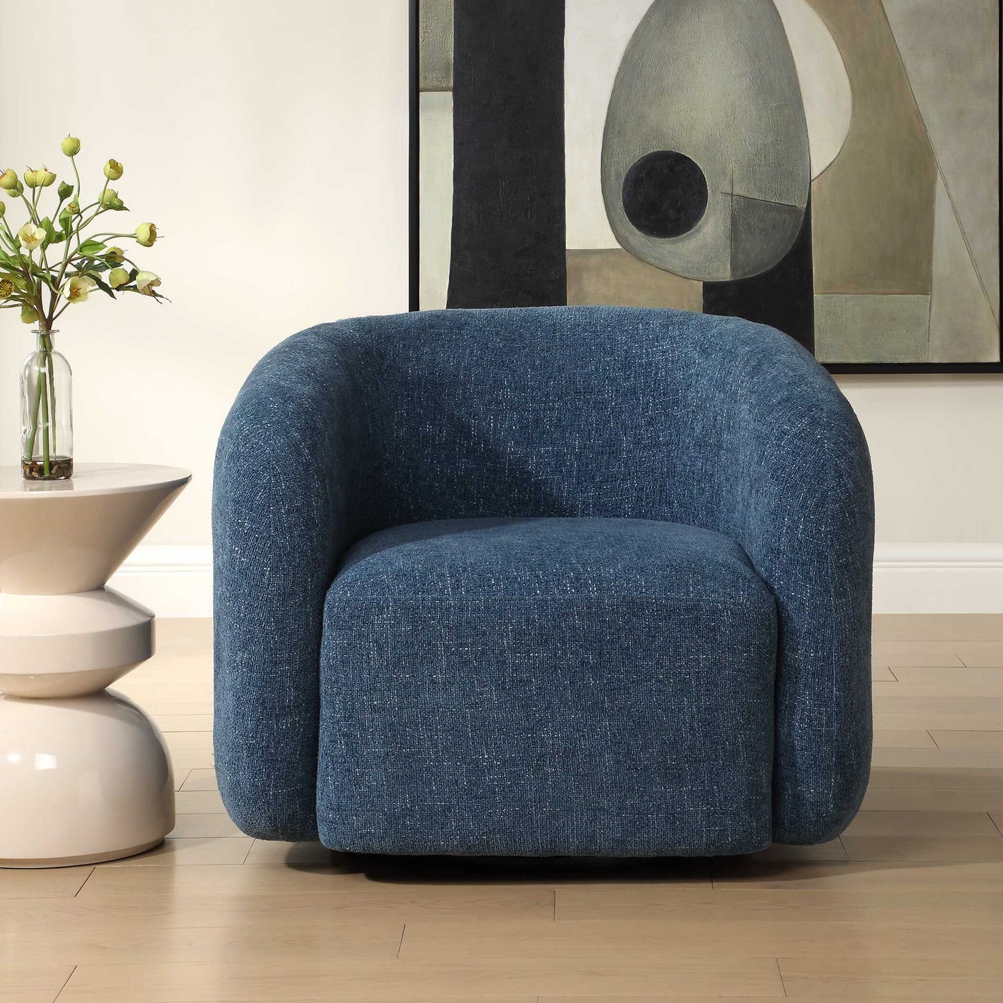 Junie - Swivel Barrel Chair - Blue