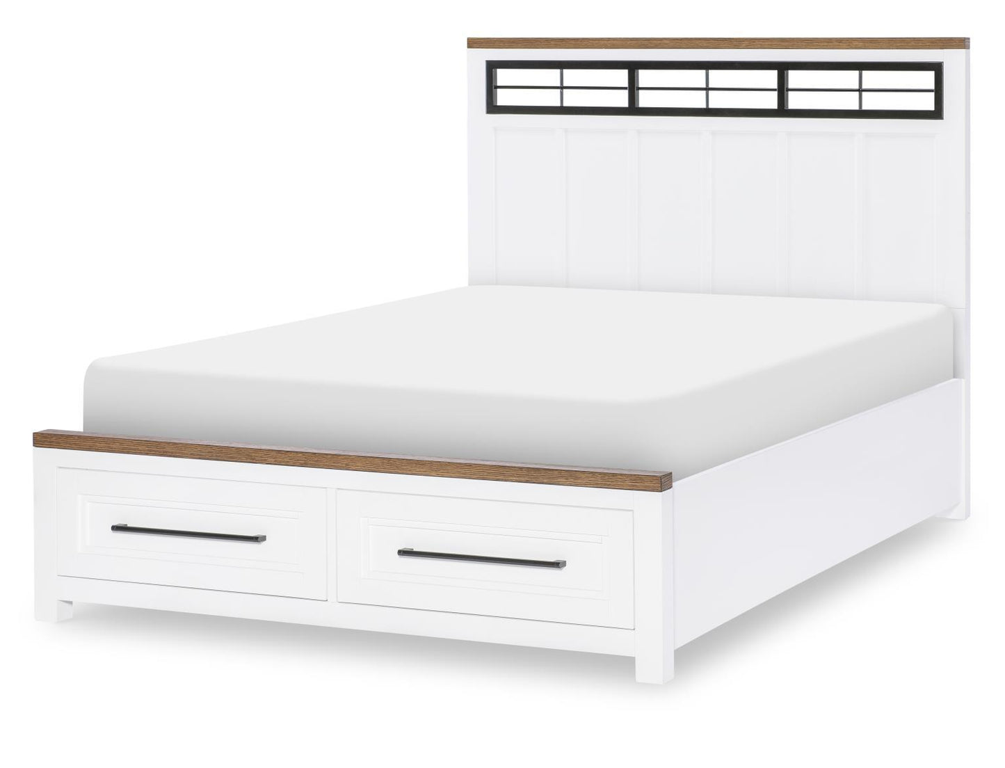 Dutton - Queen Storage Footboard With Slat Roll - Natural White / Toasted Coconut