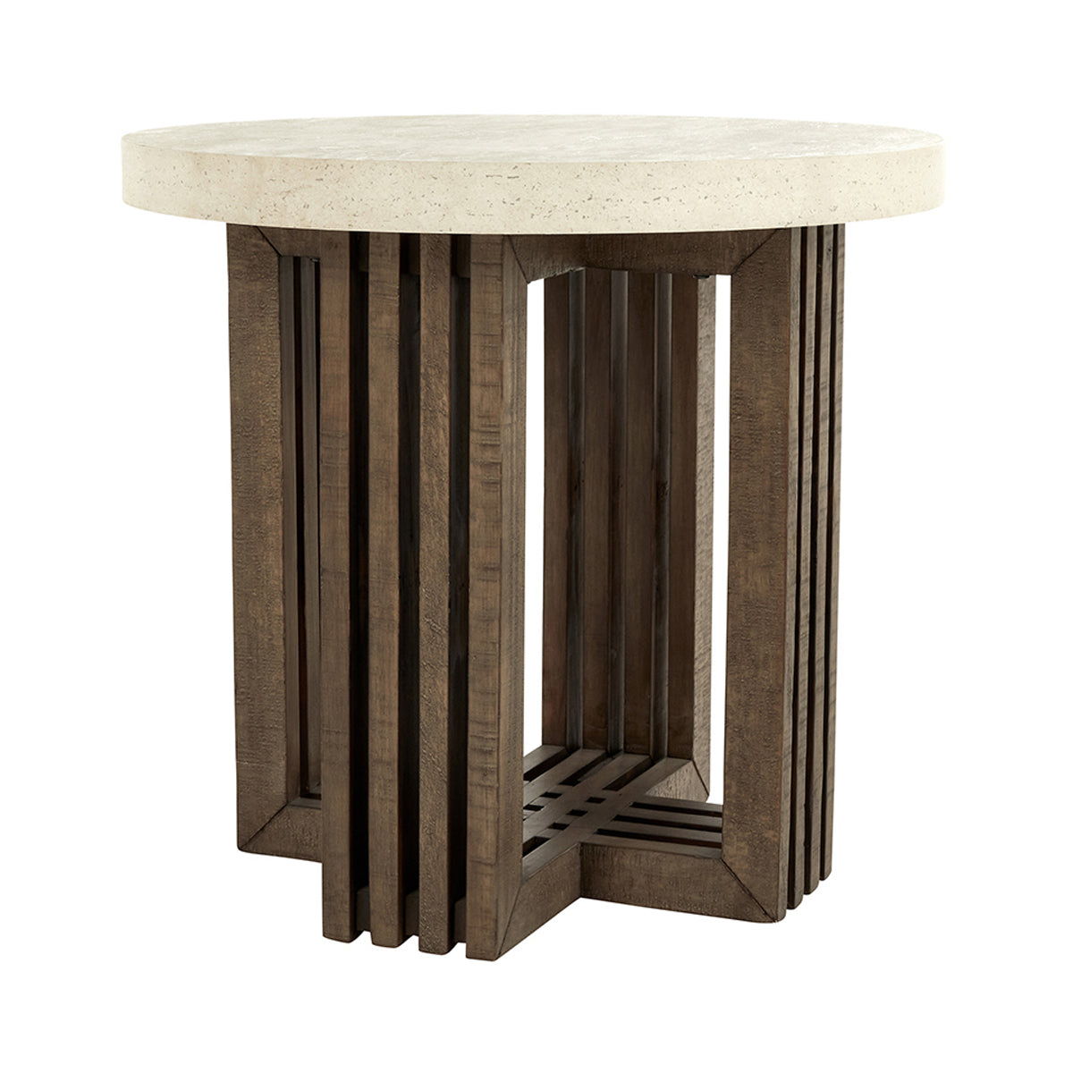 Aspen - Round End Table - Antique White / Distressed Brown