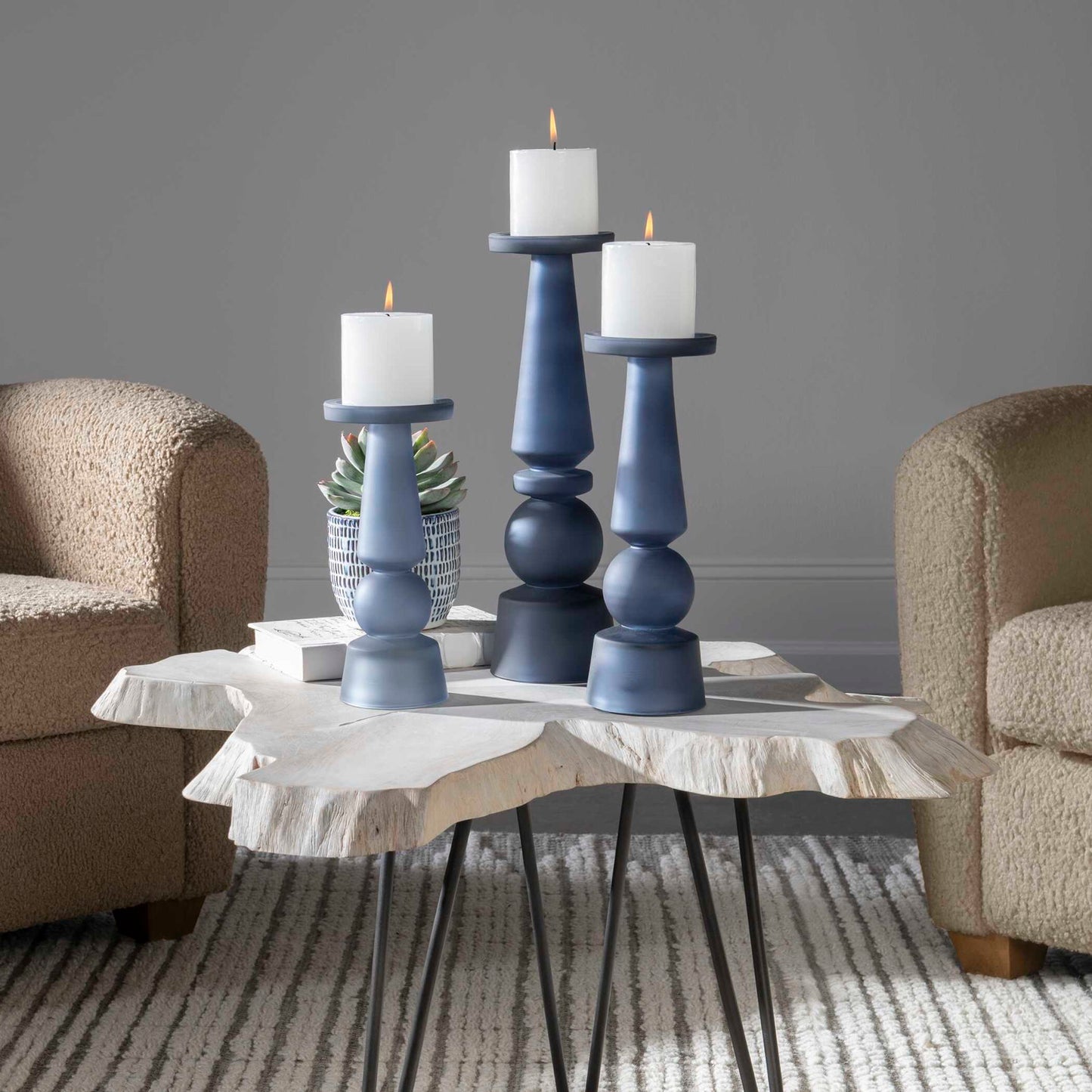 Cassiopeia - Glass Candleholders (Set of 3) - Blue