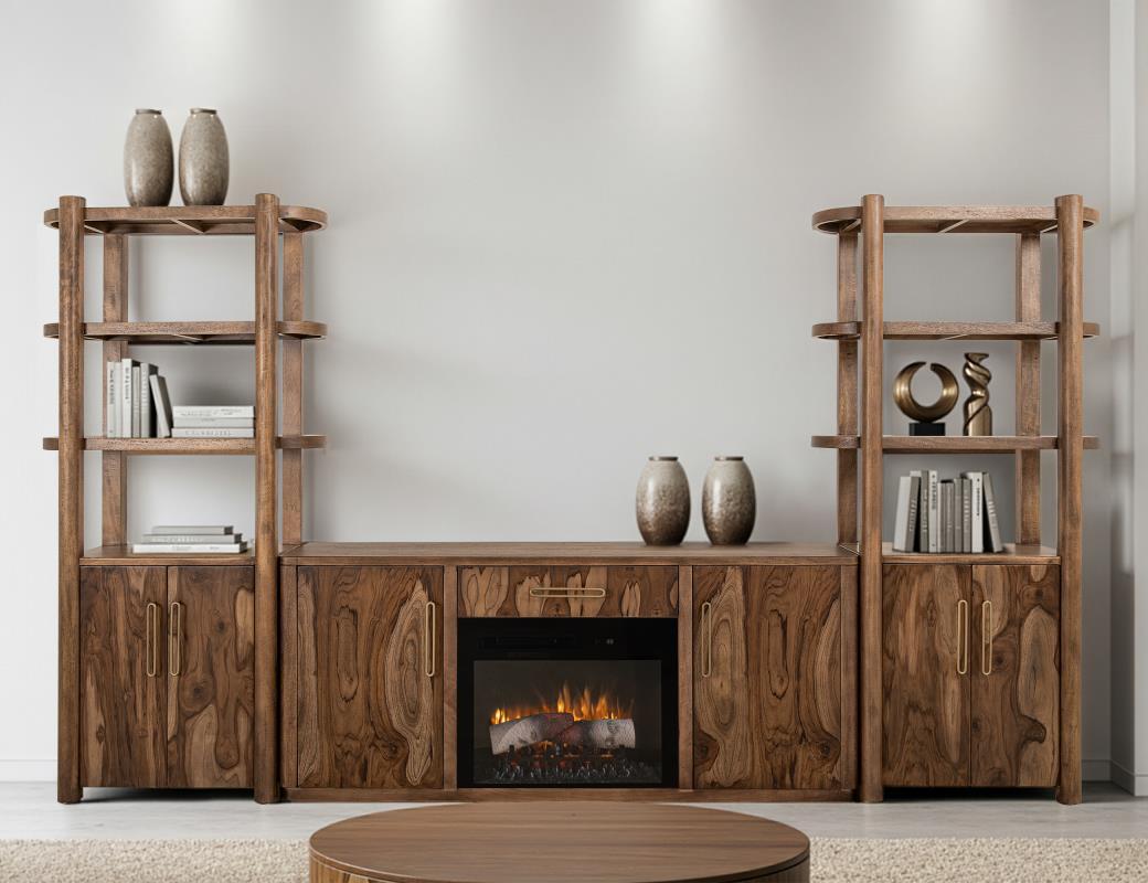 Balam - 1 Drawer & 2 Door Electric Fireplace - Light Brown