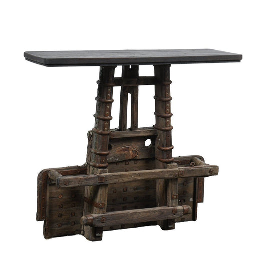 Reclaimed Wood Cart Console Table - Black Distressed / Natural