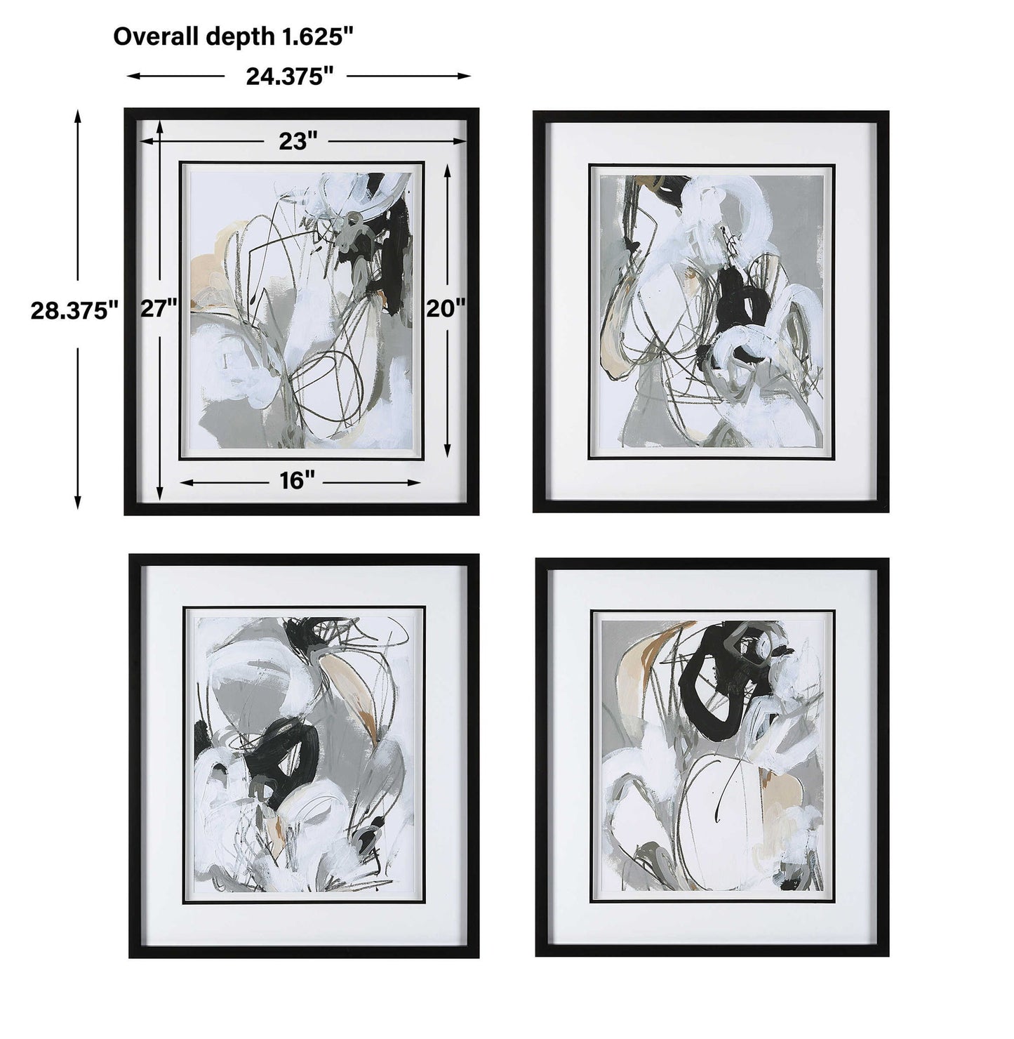 Tangled Threads - Abstract Framed Prints (Set of 4) - Pearl Silver