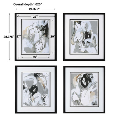 Tangled Threads - Abstract Framed Prints (Set of 4) - Pearl Silver