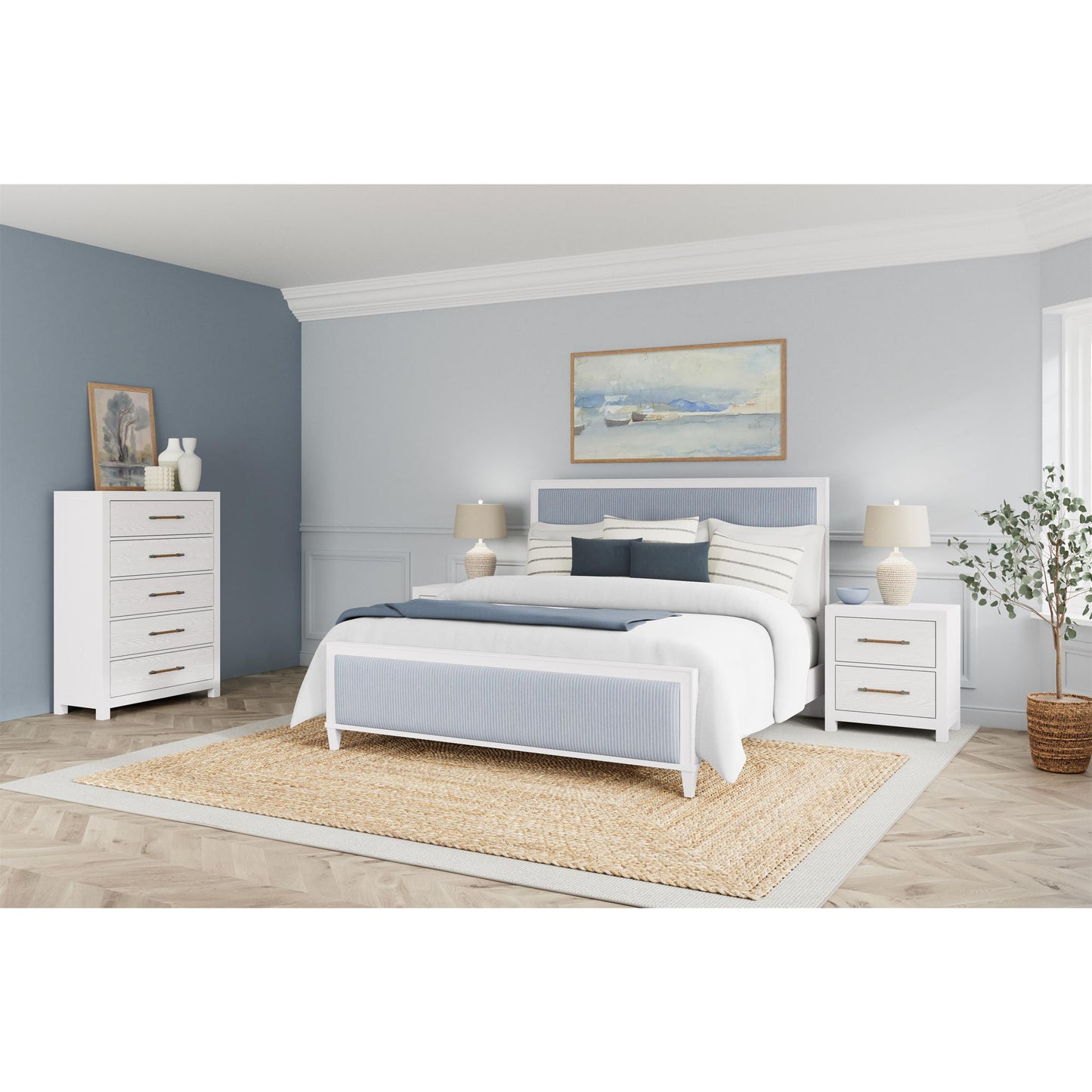Rosalie - King Upholstered Headboard - Blue / White