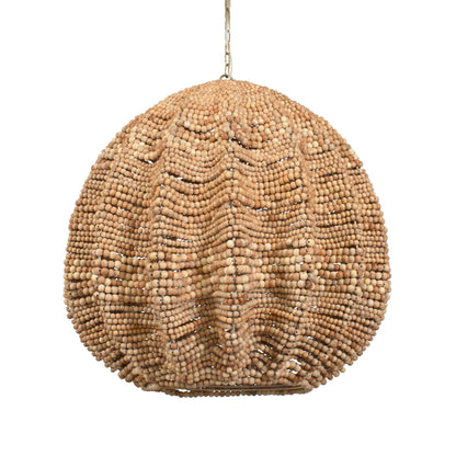 Kauri - 5 Light Wooden Bead Pendant - Brass / Woodtone