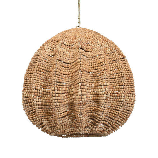 Kauri - 5 Light Wooden Bead Pendant - Brass / Woodtone