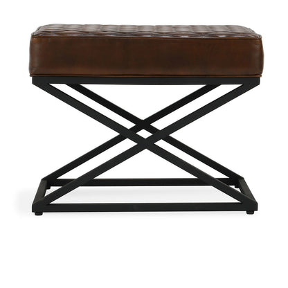Bruno - Leather Rectangle Stool - Rustic Brown