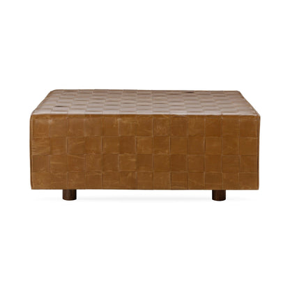 Aristo - Leather Square Ottoman - Chestnut