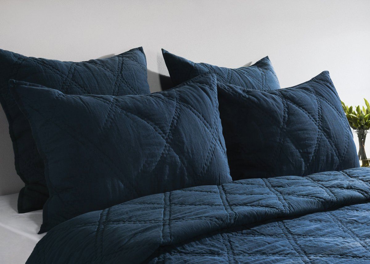 Caleb - Hand Stitched Queen Quilt - Midnight Blue