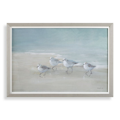 Tranquil Shorebirds On The Sand - Framed Print - Light Gray