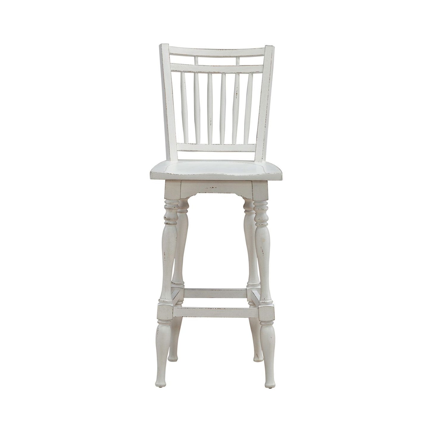 Magnolia Manor - Spindle Back Swivel Bar Stool - Antique White & Weathered Bark