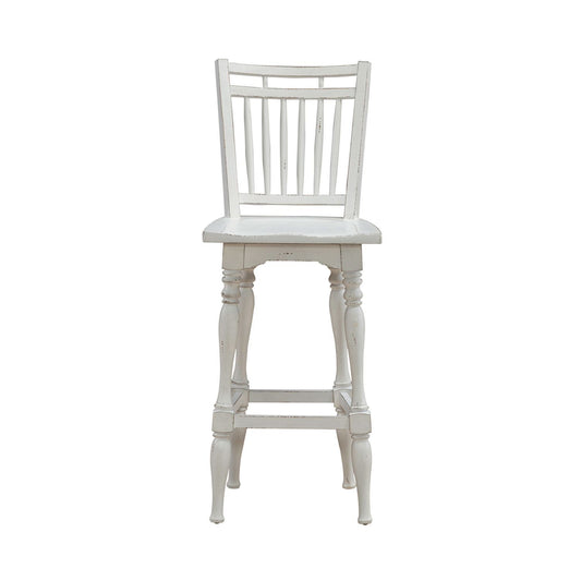 Magnolia Manor - Spindle Back Swivel Bar Stool - Antique White & Weathered Bark