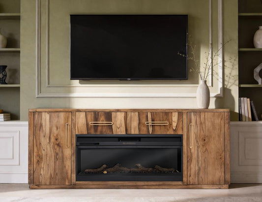 Balam - 80" Wall Unit With Electric Fireplace - Light Brown
