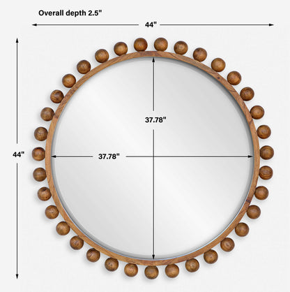 Cyra - Wood Beaded Round Mirror - Bronze