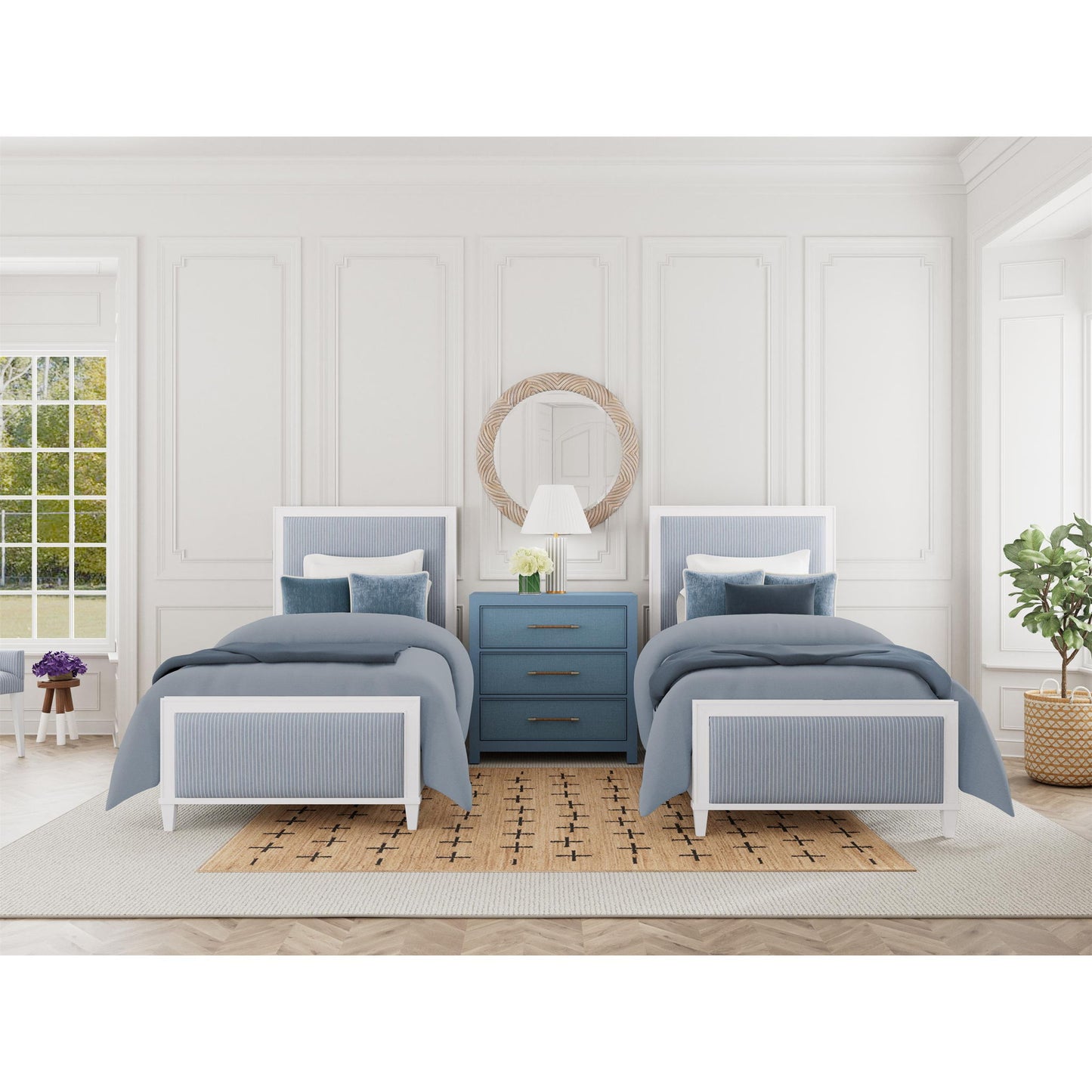 Rosalie - Twin Upholstered Headboard - Blue / White