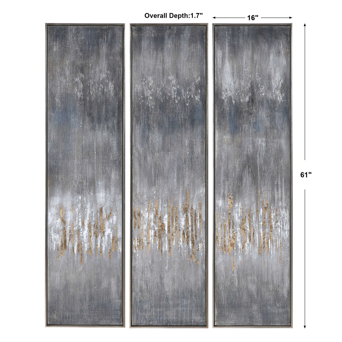 Gray Showers - Hand Painted Canvases (Set of 3) - Dark Gray