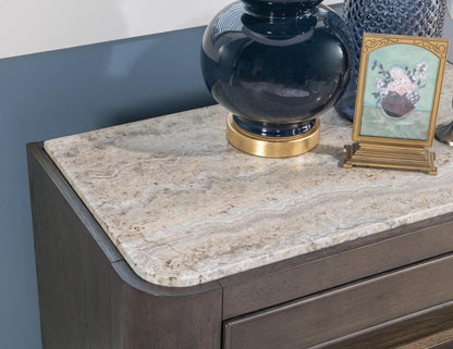 Lancia - 2 Drawer Nightstand With Stone Top - Charred Oak / White