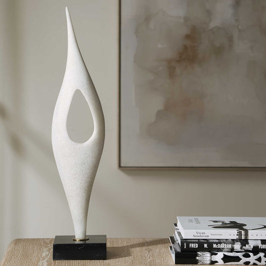Fluid Drop - Stone Sculpture - White