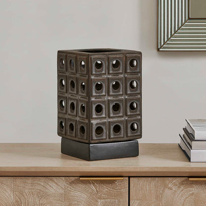 Lattice - Indoor-Outdoor Lantern Candleholder - Brown / Gray